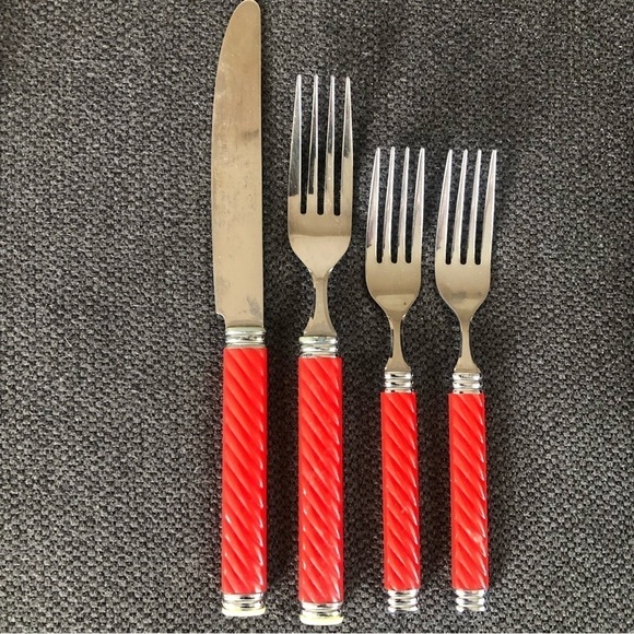 Vintage Mikasa Braid 4 pc red flatware set - Picture 1 of 3